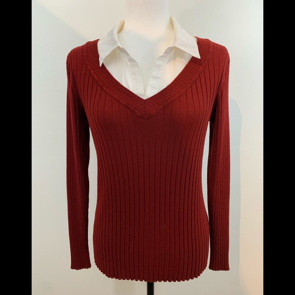 Ribbed Wine Coloured Fooler Sweater, pics don’t do this justice- gorgeous on! - Picture 2 of 11